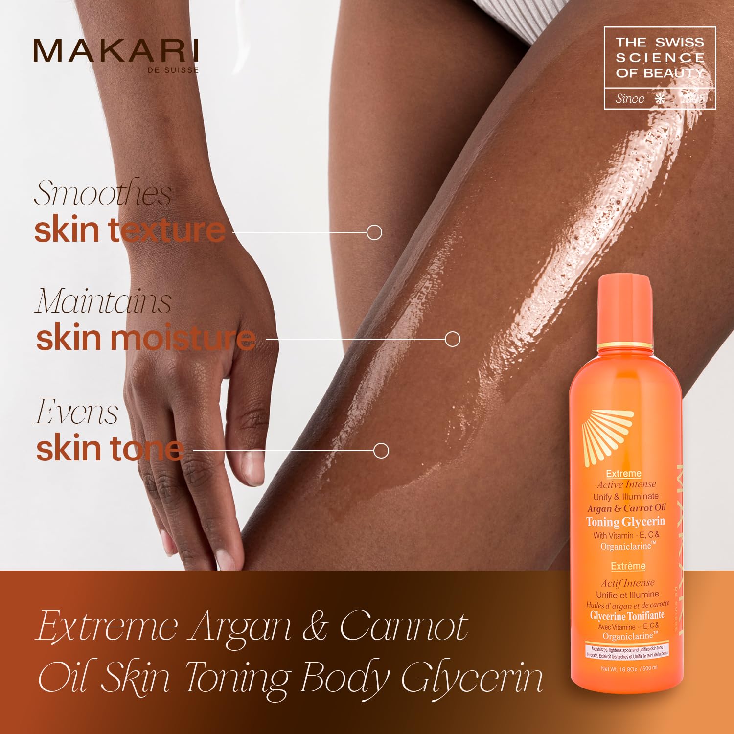 Makari Extreme Carrot & Argan Oil Skin Toning Glycerin 16.8oz - Lightening & Tightening Moisturizer for Face & Body with Organiclarine - Whitening Treatment for Dark Spots